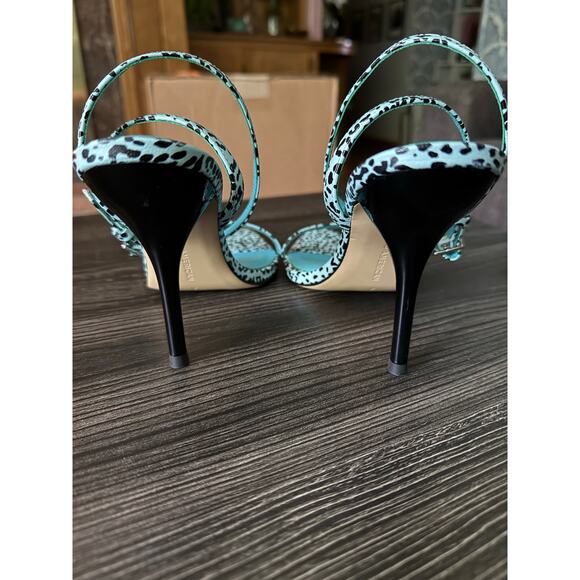 NWOT GOOD AMERICAN Blue Leather Candy Leopard Sandals Sz. 7 - Picture 3 of 9